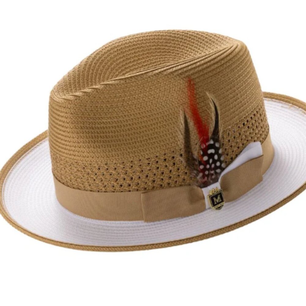 MONTIQUE MEN'S  MUSTARD and WHITE  2 1/2  INCH BRIM. TWO-TONE FEDORA Hat H94